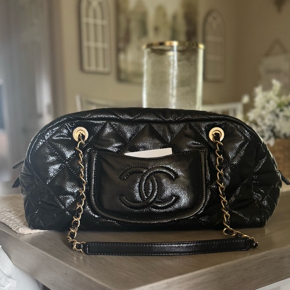 CHANEL Handbags - CHANEL Black Leather Bowling Bag (Brand New)